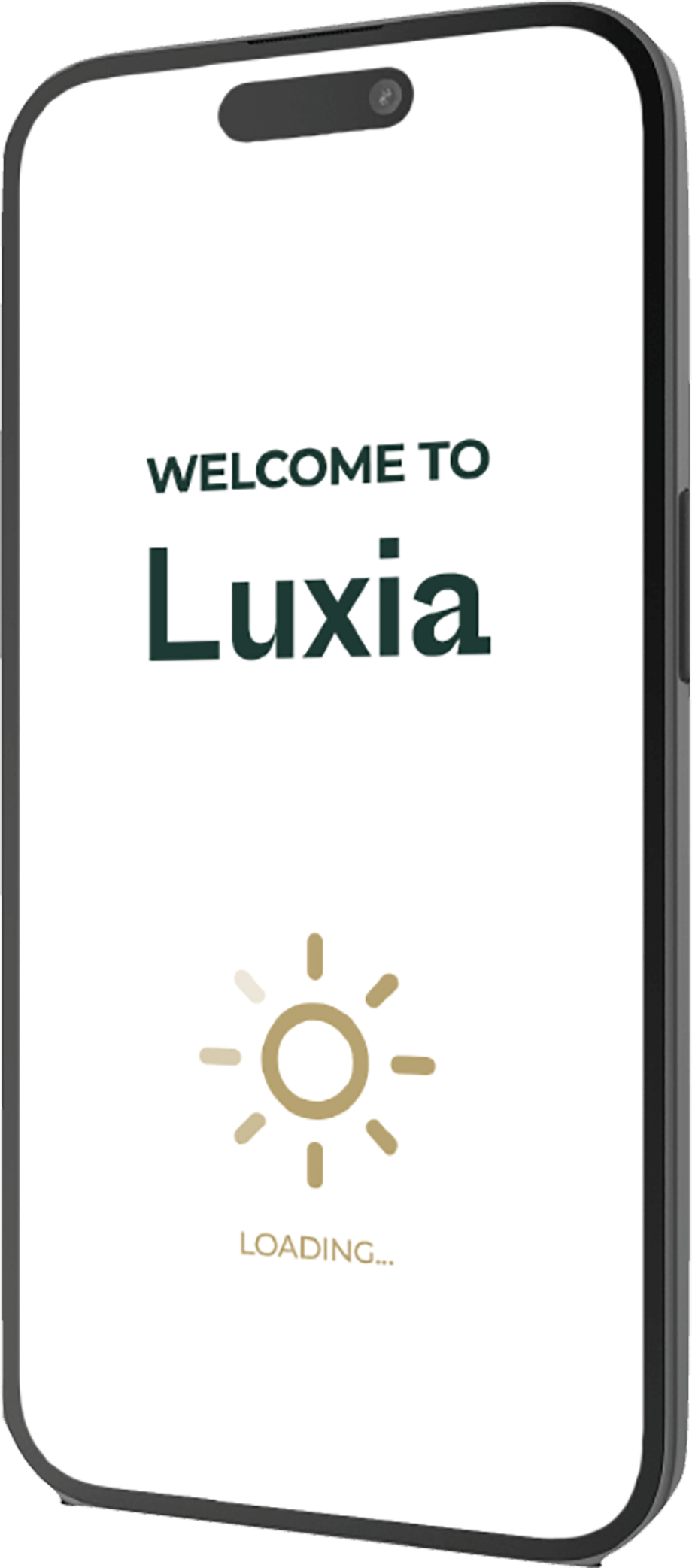 a mobile phone with a Luxia app on the screen